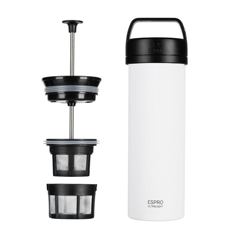 ESPRO P0 Ultralight French Press Coffee Maker for Travel, Vacuum Insulated Stainless Steel, 16 Ounces, Chalk White - Image 1